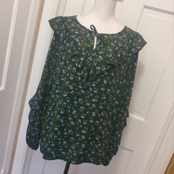 Sonoma Tops - NWT Sonoma Floral Print Ruffle Peasant Blouse Size 0X green/blue